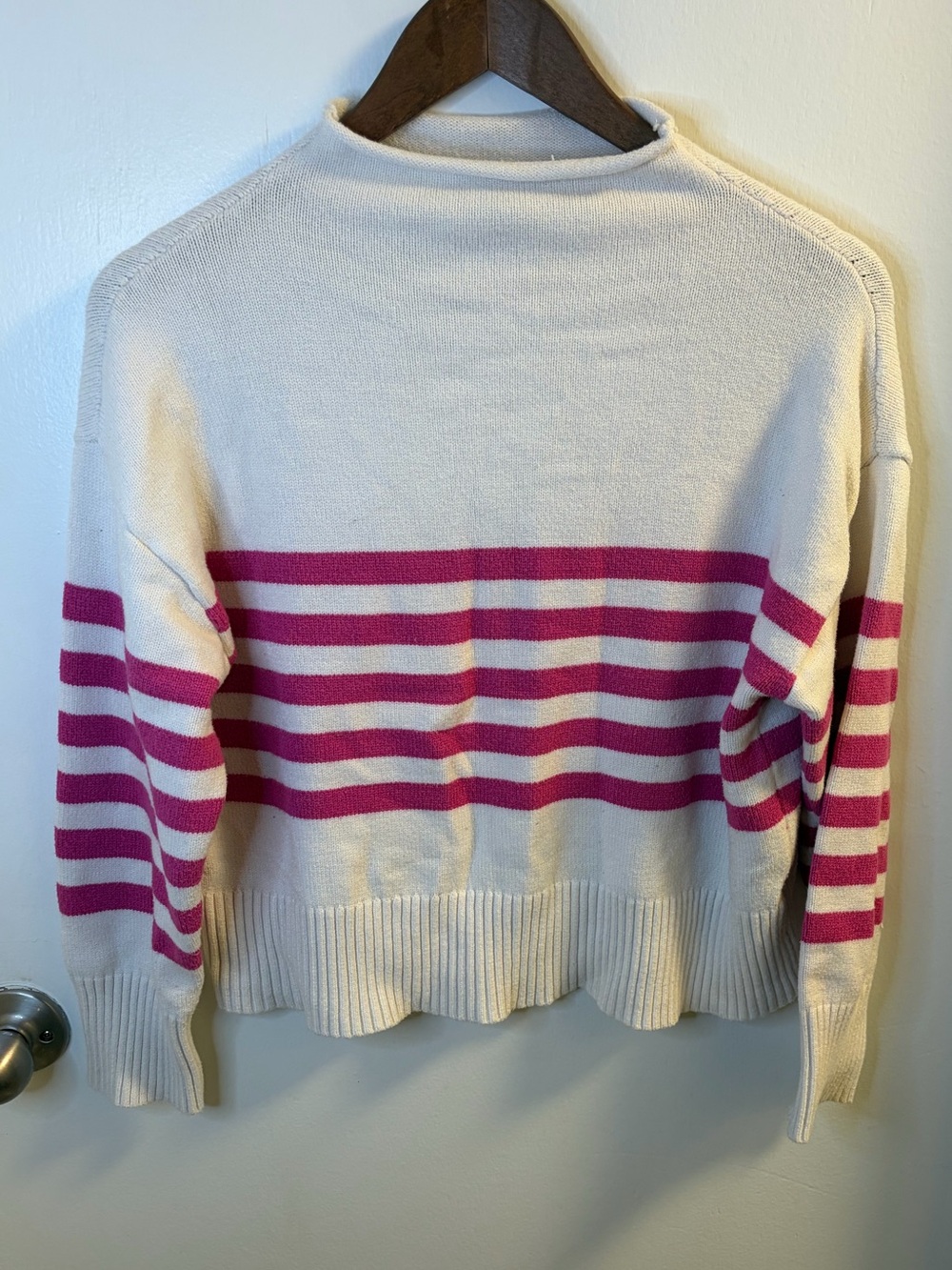 Truth by Republic Striped Mock Neck Sweater White Pink Size L